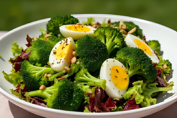 Salada Morna de Brócolis com Ovo Cozido e Azeite de Alho