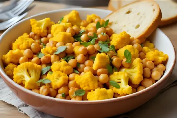 Salada Morna de Couve-Flor com Curry e Grão-de-Bico
