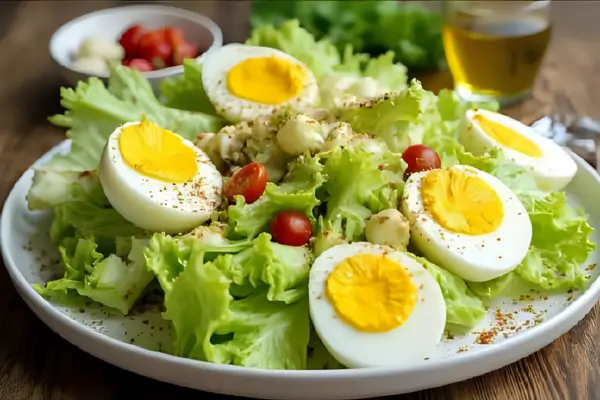 Salada de Alface Americana com Ovos Cozidos e Azeite de Alho