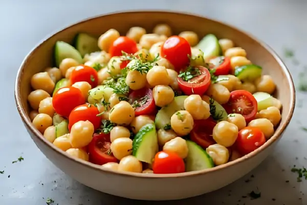 Salada de Grão-de-Bico com Tomate e Pepino