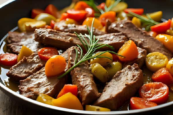 Tirinhas de Carne com Legumes Salteados na Manteiga