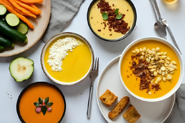 variações da sopa cremosa de abobrinha e manjericão