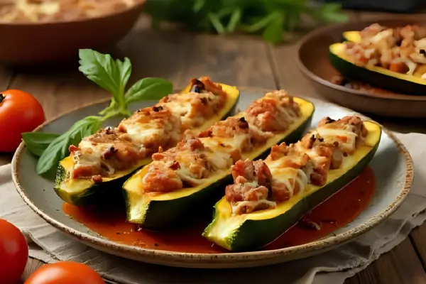 Receita de Abobrinha Recheada Low Carb