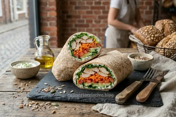 Wrap Integral com Frango e Legumes