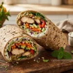 Wrap Integral com Frango, Cream Cheese e Vegetais